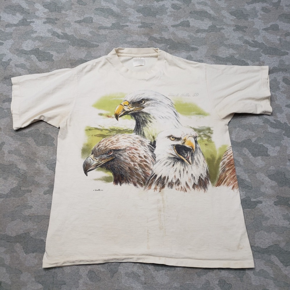 Vintage Nature Shirt Mens Large White Bald Eagle Short Sleeve Single Stitch USA
